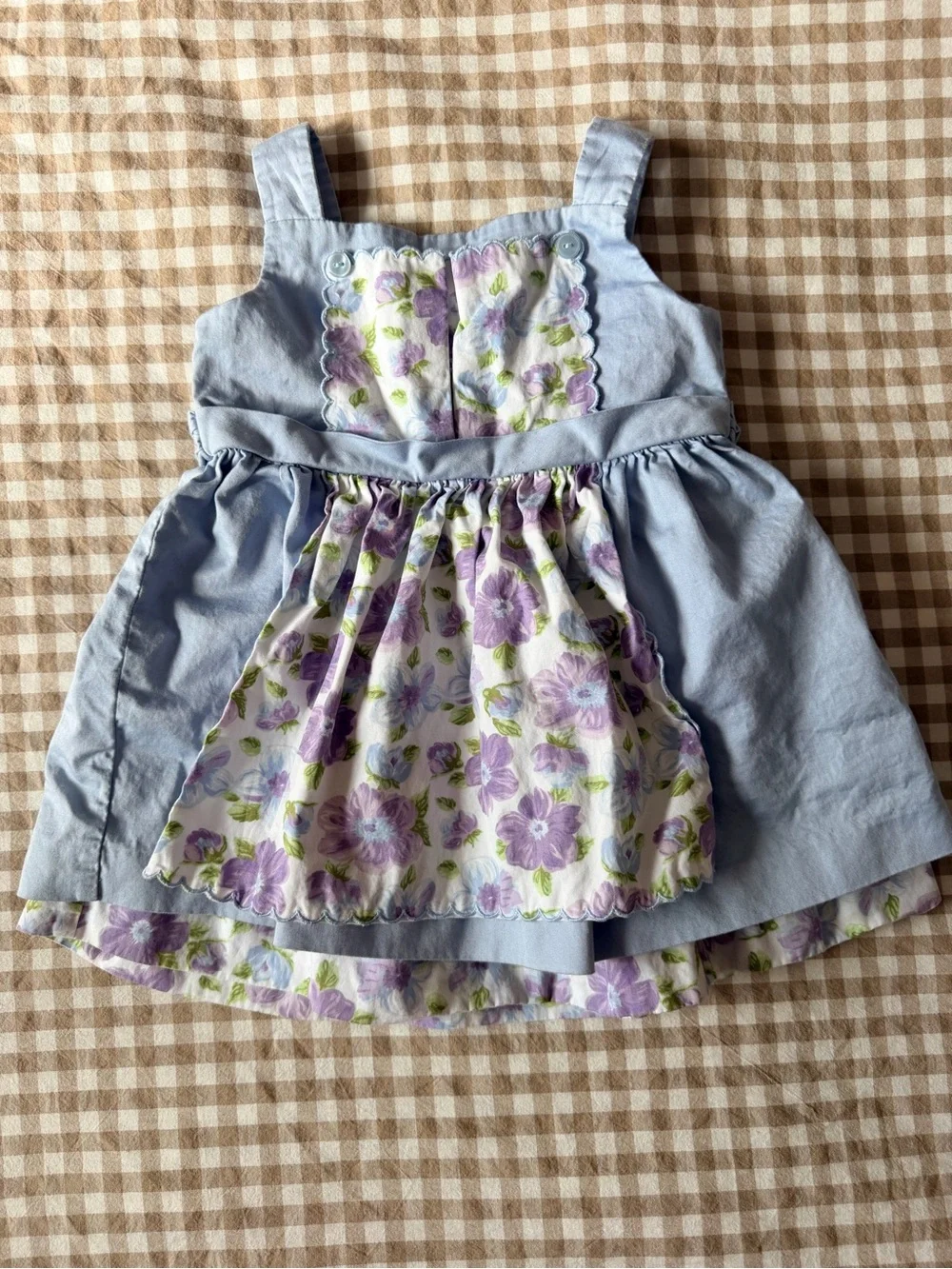Janie and Jack Light Blue Dress with Lavender Floral Apron